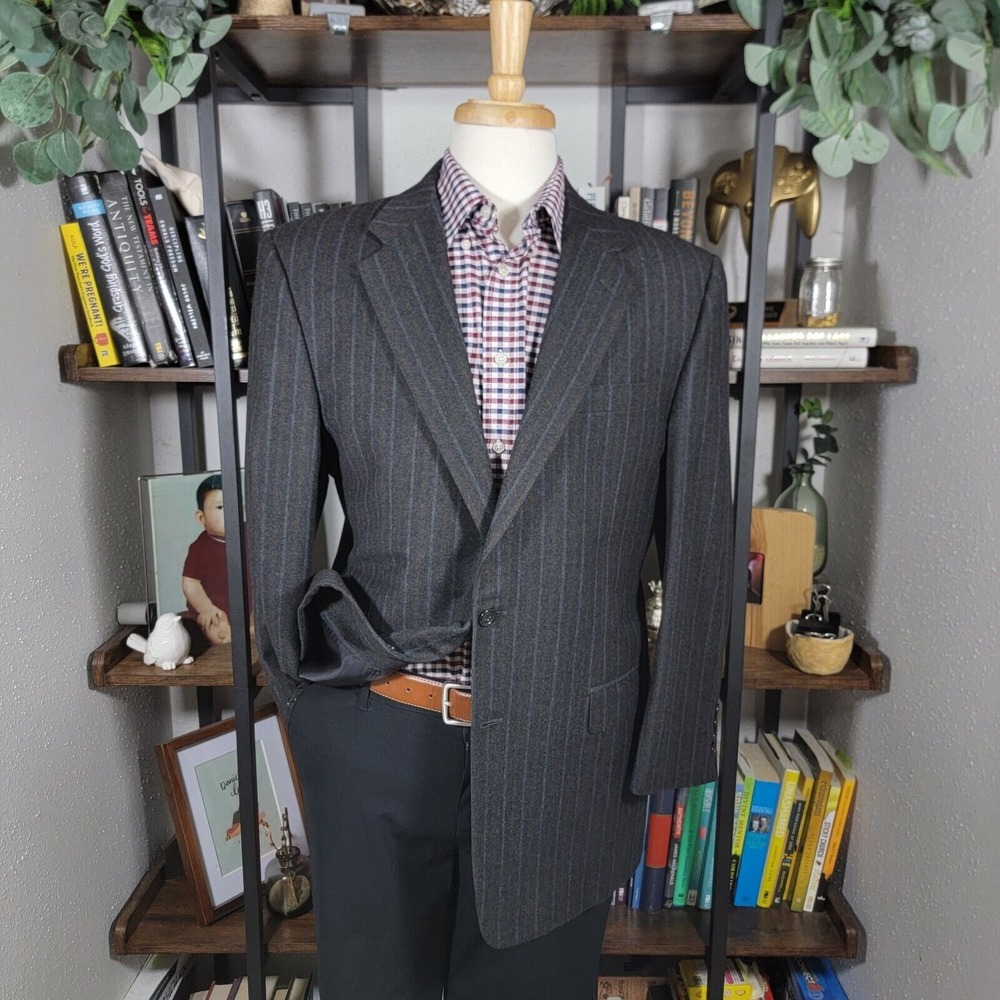 Hickey Freeman MADISON Mens Sport Coat Two Button Gray Striped Wool Cashmere 43R